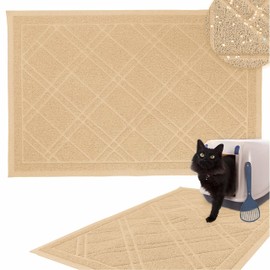 Downtown Pet Supply - Kitty Litter Mat - Trapping Cat Litter Mat - Cat Supplies - Padded, Non-Slip Mat for Cat Litter Box - Waterproof Cat Mat for All Types of Litter - Beige - Large - 35 in x 42 in