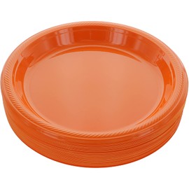 Amcrate Orange Disposable Plastic Party Plates 10.4" - Ideal for Weddings, Party’s, Birthdays, Dinners, Lunch’s. (Pack of 50)