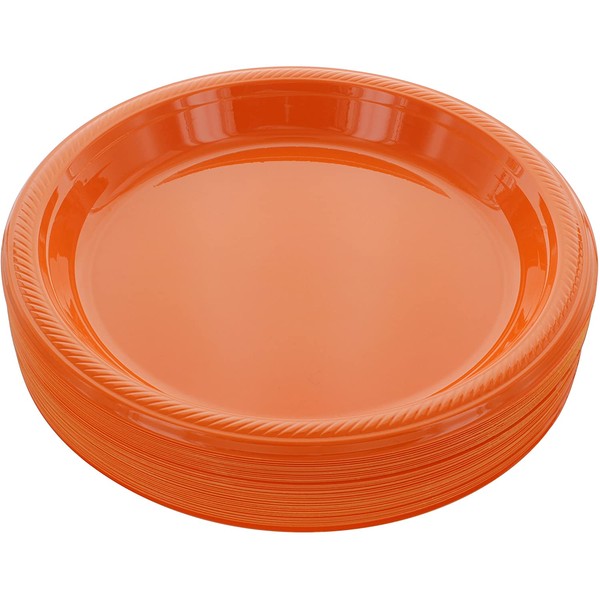 Amcrate Orange Disposable Plastic Party Plates 10.4" - Ideal for Weddings, Party’s, Birthdays, Dinners, Lunch’s. (Pack of 50)