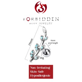 Forbidden Body Jewelry 16g Surgical Steel CZ Studded Vine & Leaves Climbing Cartilage/Helix Earring, Metal, cubic-zirconia