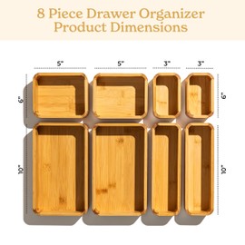 SMIRLY 8-Piece Bamboo Kitchen Drawer Organizer Set for Large and Small Utensils, Multi-use Storage Box - Bathroom, Nightstand, Jewelry, Cutlery, Knife, Spice, Towel, Junk Drawer Tray