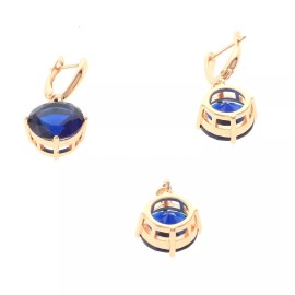 neXxtten Gold Tone Gold Plated Metal CZ Pendant & Earring Set XPE2633-BLU
