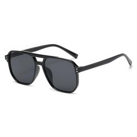boqopod Retro Square Aviator Sunglasses Women Men UV400 Vintage Trendy Rivet Narrow Frame Sun Glasses SG97113 (Black)
