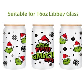 UV DTF Cup Wrap, 10 Sheet Christmas Transfer Stickers for 16 oz Glass Cups, Winter Rub on Transfer for Crafting, Waterproof Transfer Decals for Libbey Glass Tumblers Furniture Wood DIY Crafts