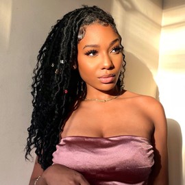 ToyoTress Bohemian Faux Locs Crochet Hair - 14 Inch Ombre Brown Bohemian Locs Crochet Hair With Curly Ends for Black Women, Short Pre-looped Synthetic Braiding Hair Extensions（14 Inch, T30-6P)