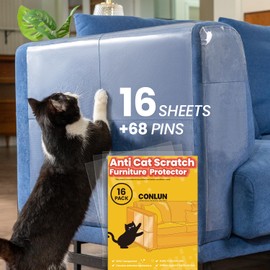 Cat Scratch Furniture Protector-16 Pack Single Side Couch Protector, Clear Anti Cat Furniture Protector, Scratch Deterrent, 16 Pack+ 68 Pins
