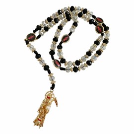 Bovemee Santa Muerte Necklace Rosaries Beads Holy Death's Necklace Blessing Crafted Rosario de la santa muerte Prayer Gift For Men and Women (Black&White)