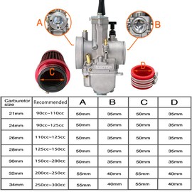 Carburetor Carb with Intake Manifold Air Filter Spare main jet Kit Universal Suitable For 2t/4t Scooter Motorbike Motorcycle Mped Speedboat ATV UTV Go Kart Accessories （P-W-K 21-34mm） (28mm, Red)