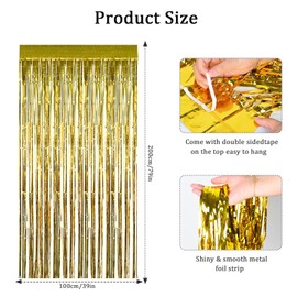 Luoqun88 2 PCS 3.2 x 6.5ft Glitter Gold Tinsel Curtain, Foil Fringe Curtain Backdrop Party Streamers Curtain Photo Backdrop Decorations for Birthday School Graduation Hen Girls Party Decorations -Gold