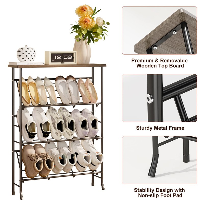 JZM Shoe Rack Storage, Narrow 4 Tier Metal Shoe Storage