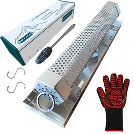 KU-koruo Pellet Smoker Tube with Tube Lid & Tray – 5 Hours of Billowing Smoke, Hot or Cold Smoking, for Any Grill or Smoker– Tray is Compatible With All Standard 12-inch Hexagonal Smoker Tubes