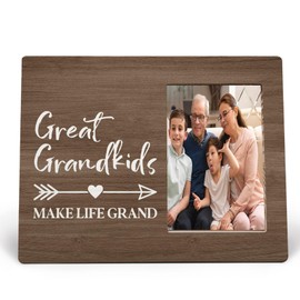 MAQIKA Great Grandkids Photo Frame, Great Grandparents Picture Frames, Grandchildren Grandkids Gifts for Christmas, Great Grandkids Make Life Grand Wood Photo Frame for 4x6 Photos(Brown)
