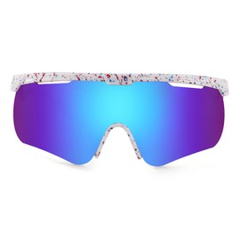 FEISEDY Sunglasses for Men and Women, Polarized Large Retro Rimless Glasses for Baseball, Cycling, Sports (B4073, White Frame/Blue Mirror)