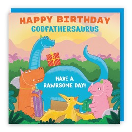 Hunts England - Godfather Birthday Dinosaur Party Children’s Card - Happy Birthday - Have A Rawrsome Day! - Godfathersaurus - Imagination Collection