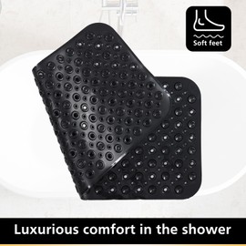 BWBIKE Badewannen- und Duschmatten Lange rutschfeste Badematte 40 x 88 cm Badewannenmatte mit Saugnäpfen und Abflusslöchern für das Badezimmer Maschinenwaschbare Weiche Duschbodenmatte,Schwarz
