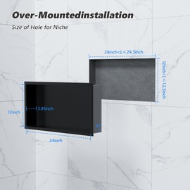 lives Shower Niche, Triple-Tier Wall-Inserted Niche Recessed, Elegant Black LED 24" X 12"X 4" NO Tile Needed Wall Niche Shower for Bathroom Storage Built-in Installation