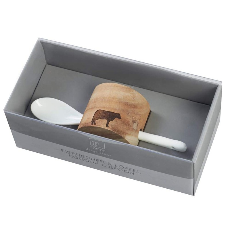 Räder PET Eierbecher Set rund Hahn (Akazie & Porzellan)