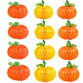 SITEDAN Honeycomb Ball, Pumpkin, Halloween Decoration, Paper, Pumpkin, Halloween Decoration, 3 Colors, 12 Piece Set