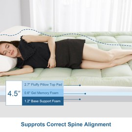 Pillow Top Mattress Topper Queen Size, 4.5” Viscose Made from Bamboo Cooling Dual Layer Mattress Topper (2.7" Extra Thick Soft Plush Mattress Pad & 0.6" Gel Memory Foam &1.2" Firm Foam for Back Pain)