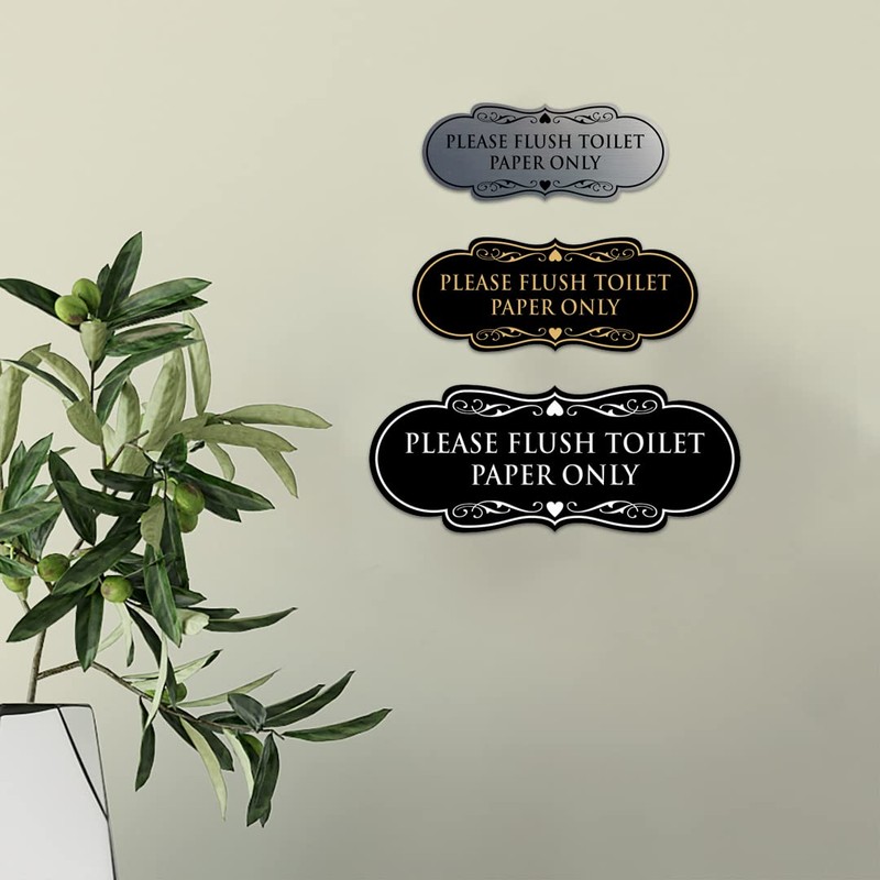 Designer Please Flush Toilet Paper Only Sign (Black Gold) -