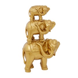 Deco 79 Polystone Elephant Decorative Sculpture Stacked Home Decor Statue, Accent Figurine 11" x 6" x 18", Gold