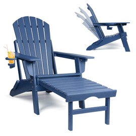 FUNBERRY Adjustable Folding Adirondack Chair with Retractable Ottoman, All Weather Fire Pit Chairs with Cup Holder
