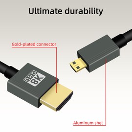 RIIEYOCA Short 8K Micro HDMI to HDMI Coiled Cable, 48Gbps High Speed Male to Male 8K Micro HDMI 2.1 Supports HDR, 8K@60Hz, 4K@120Hz, Compatible with Camera, Camcorder, PC, Monitor(3FT/0.9M)
