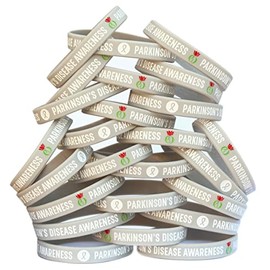 100 of Parkinson's Disease Awareness Bracelet Wristbands with Ribbon and Flower