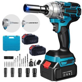1/2 Inch Cordless Impact Wrench, Torque 258ft-lbs(350N.m), 3500 RPM, 36V Electric Brushless Power Impact Gun for Lug Nuts with 3.0Ah Battery, 1/4 inch Impact Driver, Charger & Kit Case:_Dual battery Impact Wrench set