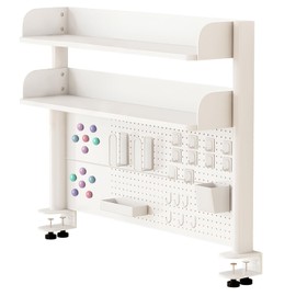jvsufuik Clamp On Desk Organizer Shelf,White Desk Extender Pegboard Workstation,Computer Desk Accessories for Office, Desktop Shelving System,Desktop Bookshelf Storage Shelves for Desk,39.4in