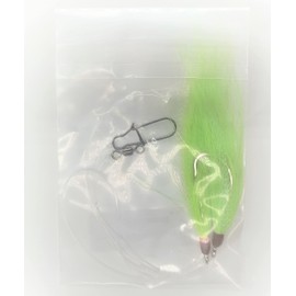 Uncle Mo’s Tackle - 5 Pack Fluke Flounder Ocean Hi-Lo Hey Now Rig – Chartreuse BUCKTAIL Teaser Hook for Saltwater – Size 5/0 Hook - 40lb Heavy Duty Mono 3ft Long -Black Duo-Lock Snaps-Hand Tied