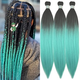 Ombre Green Mint Braiding Hair Pre Stretched Synthetic Yaki Ez Braid Braiding Hair