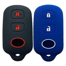 Key Fob Cover Fit for 1995 to 2008 Toyota Tundra 4Runner Highlander FJ Cruiser Rav4 Camry Scion XA XB Avalon Echo Prius Sequoia Celica (Black-A + Blue)