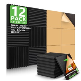12 Pack Sound Proof Foam Panels Studio Acoustic Foam Panels,1" X 12" X 12"Soundproof Wall Panels With Self-Adhesive,Fire-Proofed Soundproofing Wedges,Acoustic Treatment Foam for Home-Black