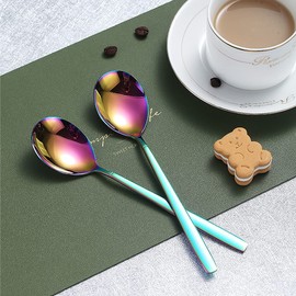 Berglander Rainbow Tablespoons of 6, Stainless Steel Titanium Shiny Colourful Plate Soup Spoon Cutlery, Rainbow Soup Spoon Table Spoon Set