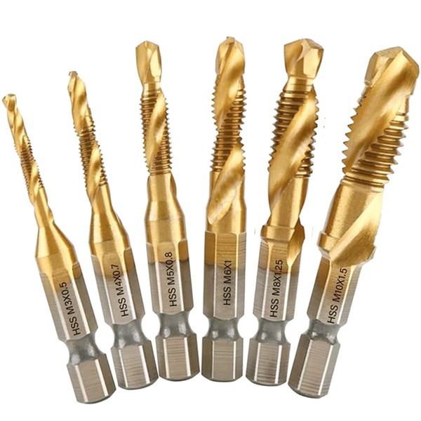 6 Pieces HSS Metal 1/4 Inch Drill Tap Set, M3