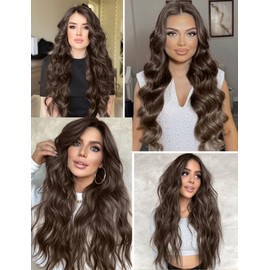 PURSHINE Clip in Hair Extensions 4PCS 22Inch Natural Brown Long Wavy Curly Clip in Extensions for Women Invisible Seamless Natural Clip in Extensions Hairpieces
