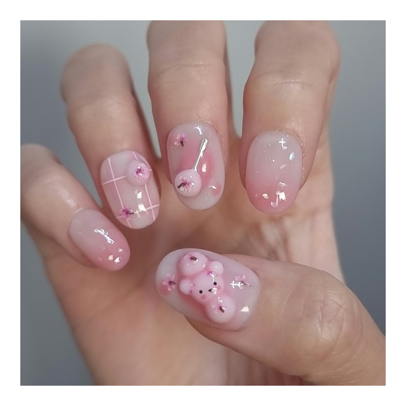 Cherry Blossom Gomdango Handmade Nail Tip Temperature Change - Short