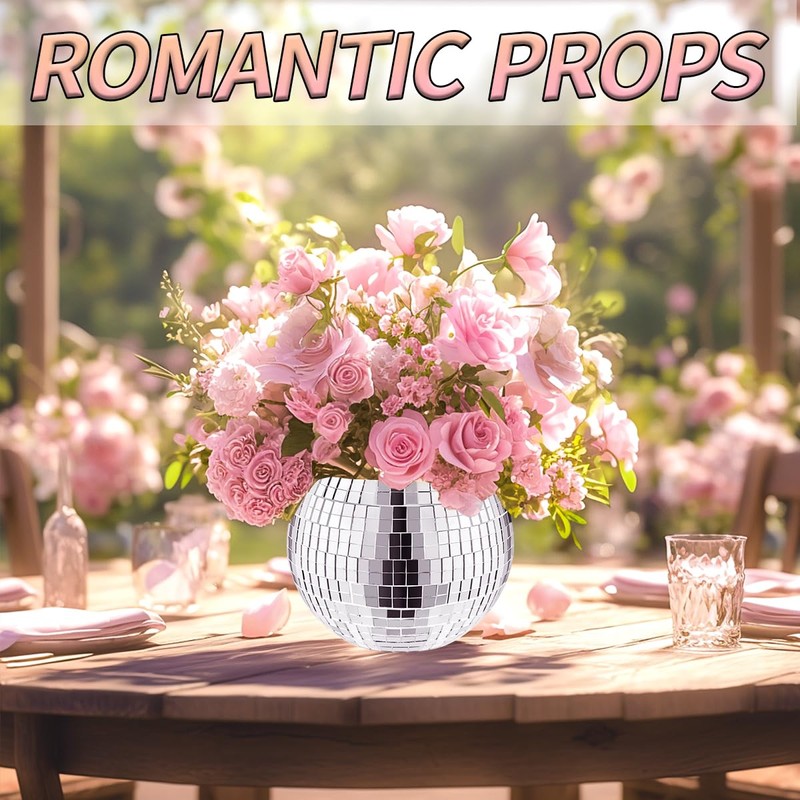 GSYUWIH 6 Pcs Disco Ball Planter,Silver Disco Ball Vase,Mirrored Disco