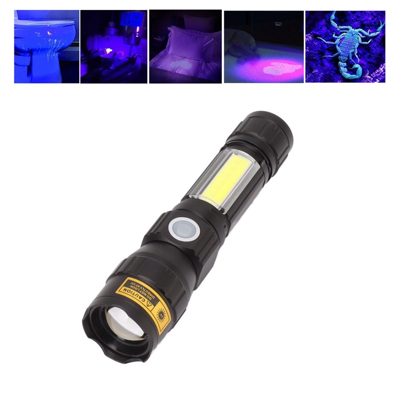 LED Flashlight USB Magnetic Charging 7 Gears Zoomable Black Light