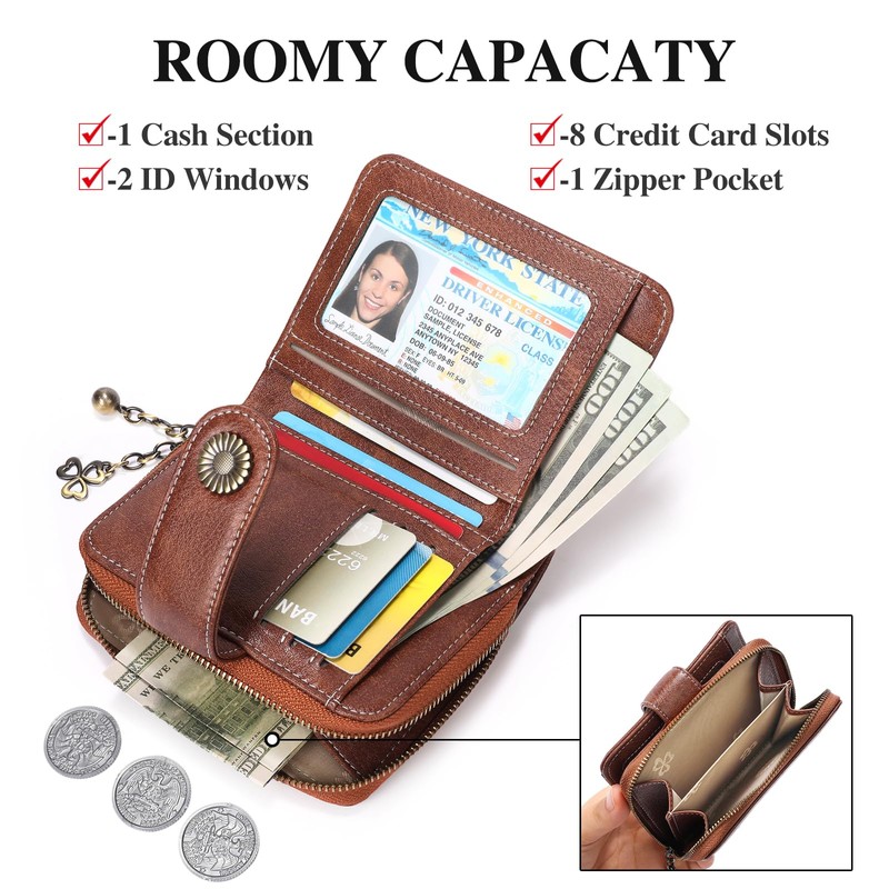 SENDEFN Purses for Women Genuine Leather Small Bifold Compact Womens