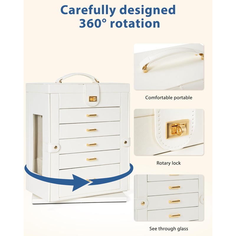 AKOZLIN 360° Rotating Jewelry Box 6-Tier Organizer Functional Jewelry Storage