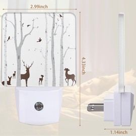 YASHILAIYA Birch Tree Deer Birds Night Light,Night Lights Plug into Wall,LED Dusk to Dawn Light Sensors Indoor Home Decor NightLights for Bedroom Bathroom Stairs Kitchen Hallway for Girls Women
