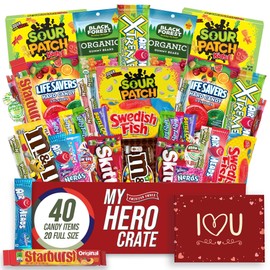 Military Valentine's Day Candy Snack Box (40 Full Size Variety Gift Basket Care Package) My Hero Crate