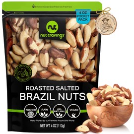 NUT CRAVINGS - Brazil Nuts Roasted & Salted - No Shell, Whole (4oz - 0.25 LB) Bulk Nuts Packed Fresh in Resealable Bag - Healthy Protein Food Snack, Food Assortments