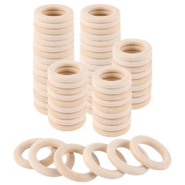 WOPPLXY Pack of 100 Wooden Rings, 55 mm Wooden Rings for Crafts, Wooden Rings, Macrame for Crafts, DIY Crafts, Wooden Bracelet, Tools etc