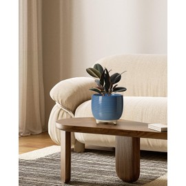 LE TAUCI Ceramic Plant Pots, 5.1 + 6.4 Inch Footed Pots for Plants, Modern Flower Pots for Home and Office, Indoor Planters with Drainage, Reactive Glaze Blue