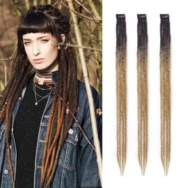 Dsoar Clip In Dreadlock Extensions 24 Inch 3PCS Handmade 0.6cm Synthetic Dreads with Clips Soft Crochet Loc Extensions
