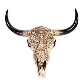 ICE ARMOR 11"H Buffalo Skull with Carved Relief on The Front Taxidermy Animal Head Wall Decor