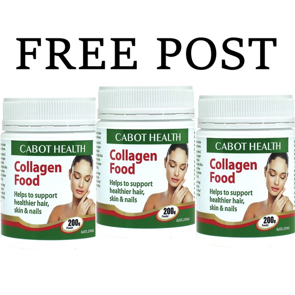 3 x 200g CABOT HEALTH Collagen Food MSM Powder + Vitamin C with Colloidal Silica